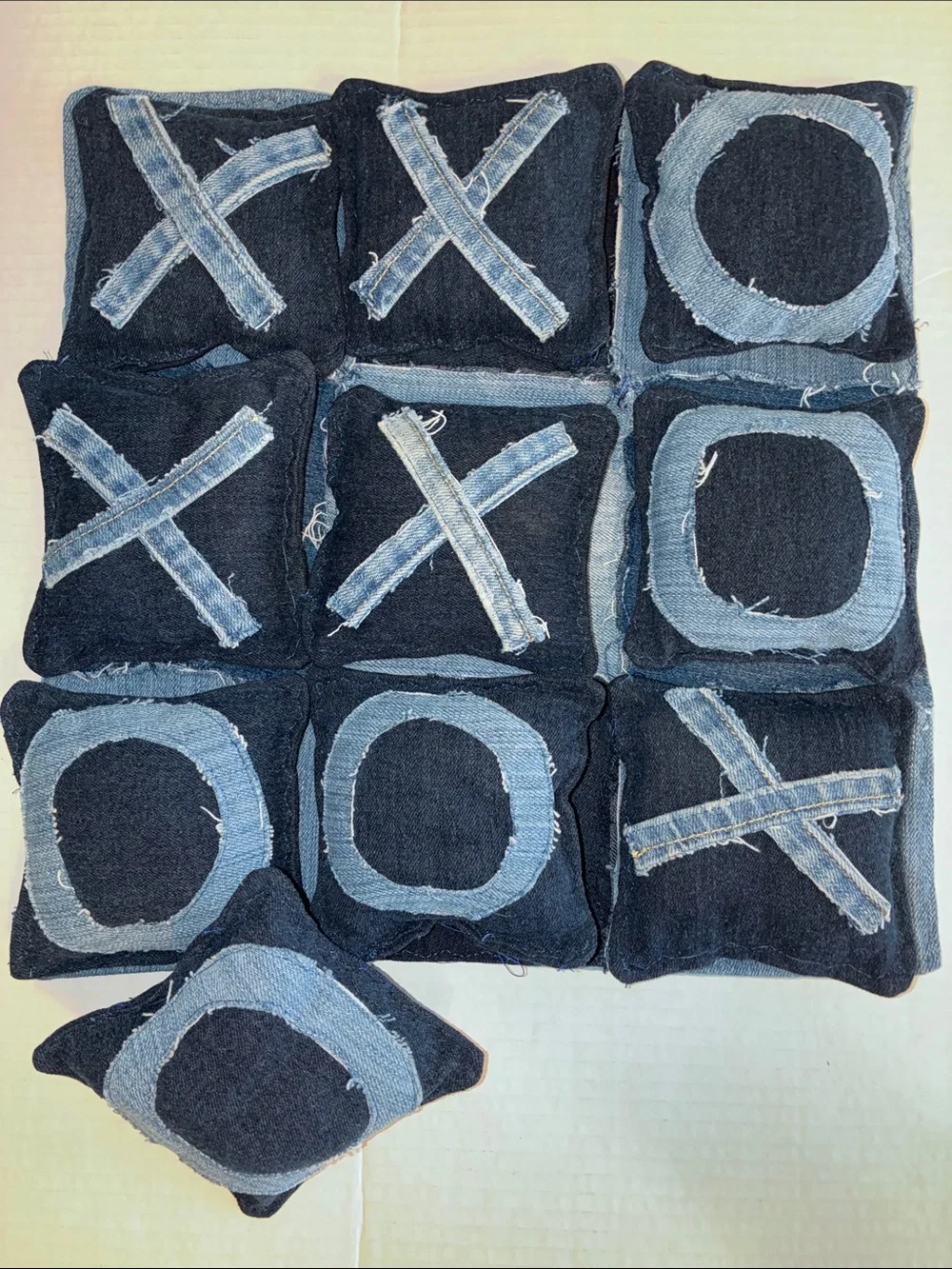 Handmade Denim Tic-Tac-Toe Toss Game Pillow Set - Dark Blue